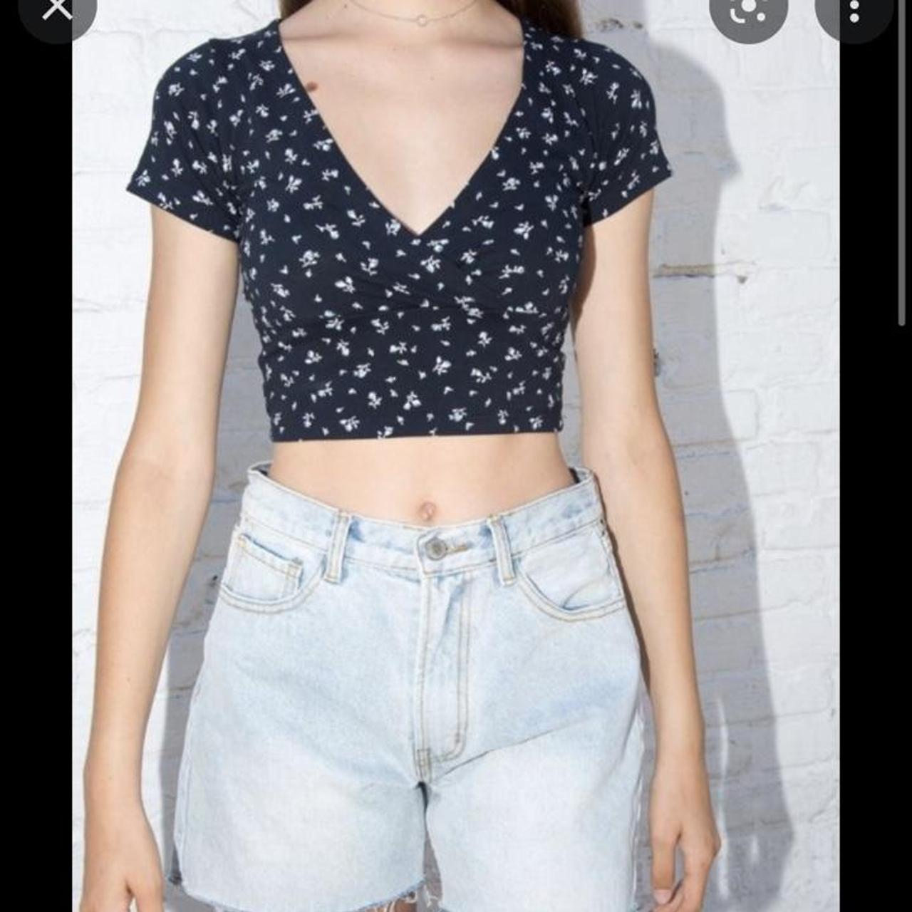 Brandy Melville Amara wrap top Dark blue Open to... - Depop