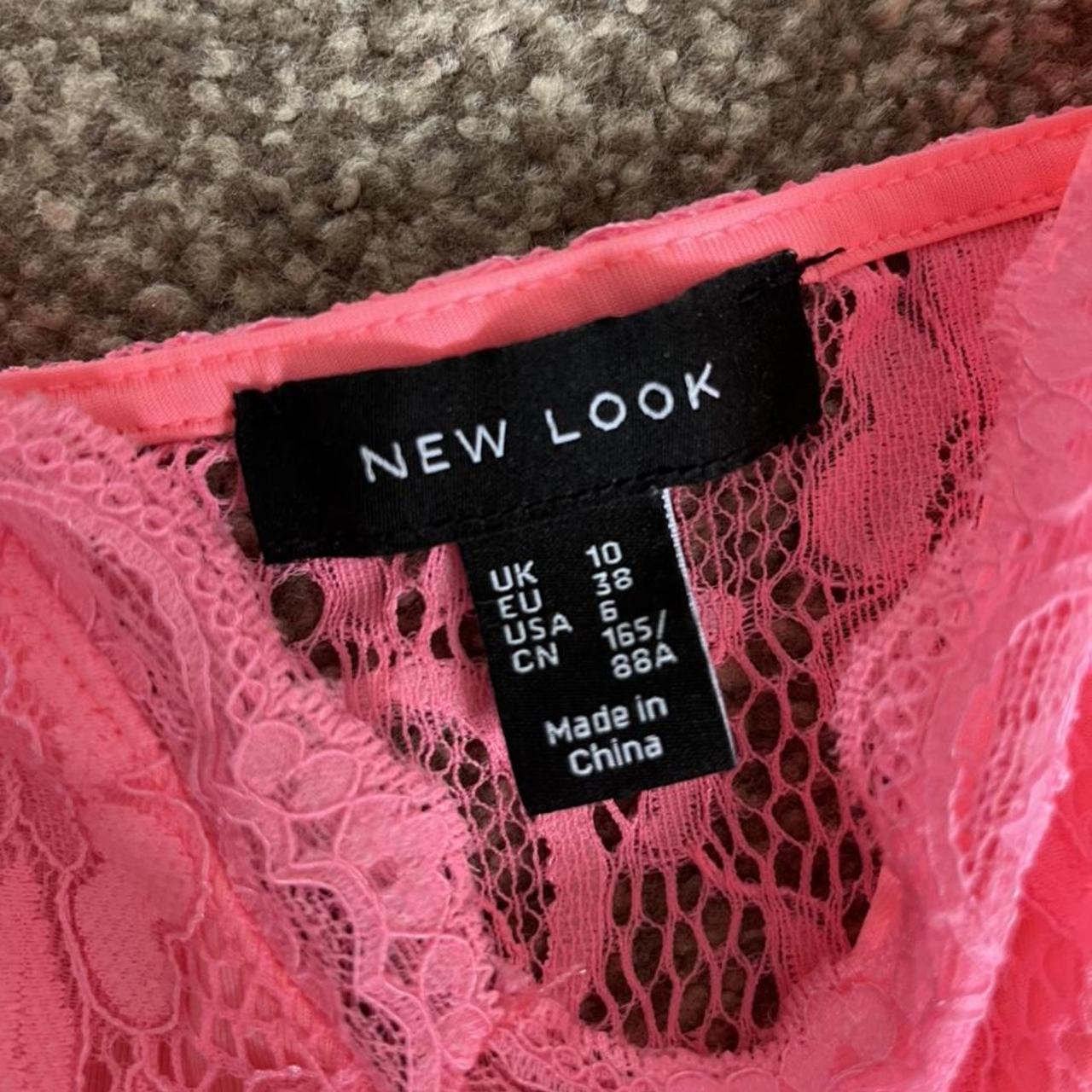 New look neon pink lace bodysuit. Worn once... - Depop