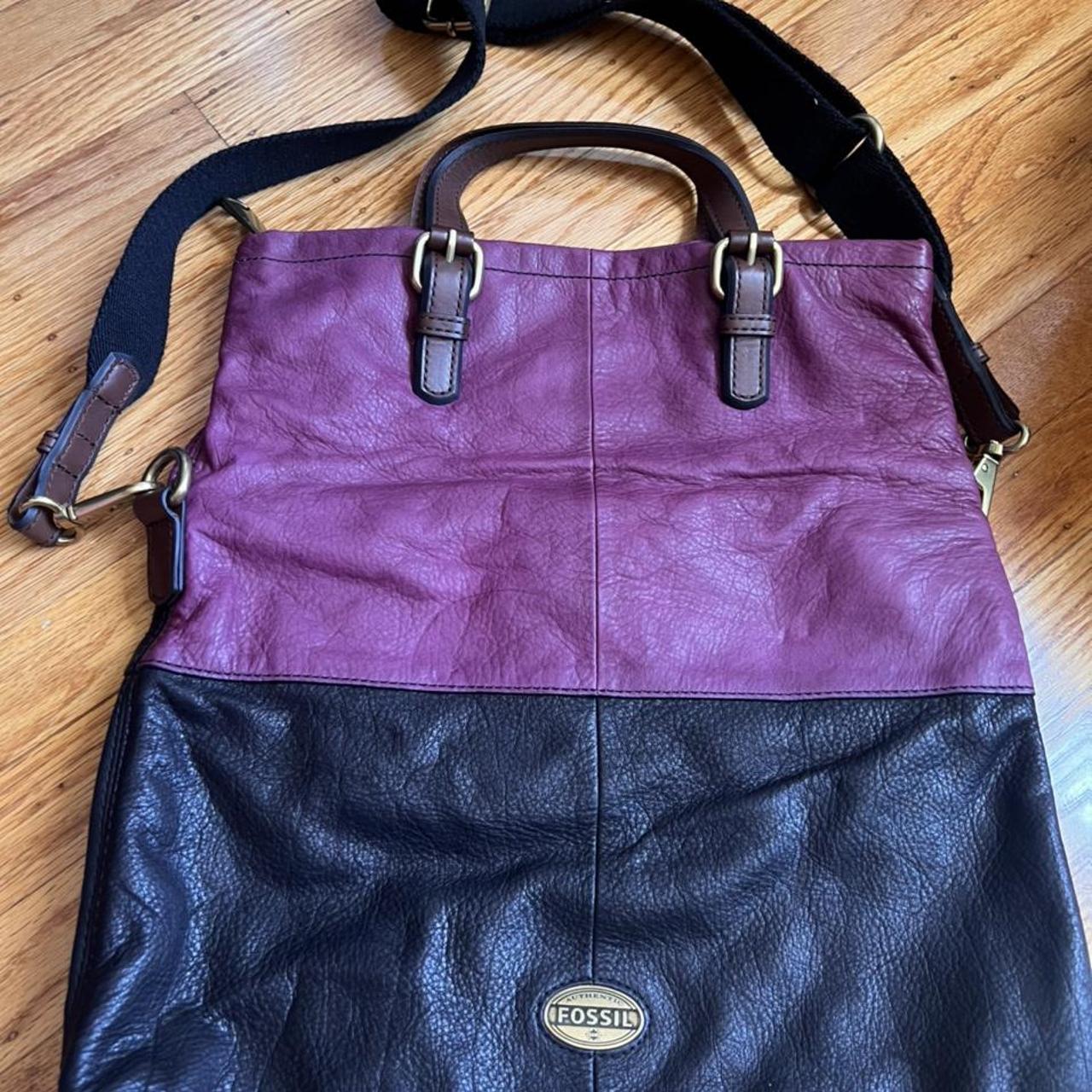 Fossil Purple and black leather crossbody item is... - Depop