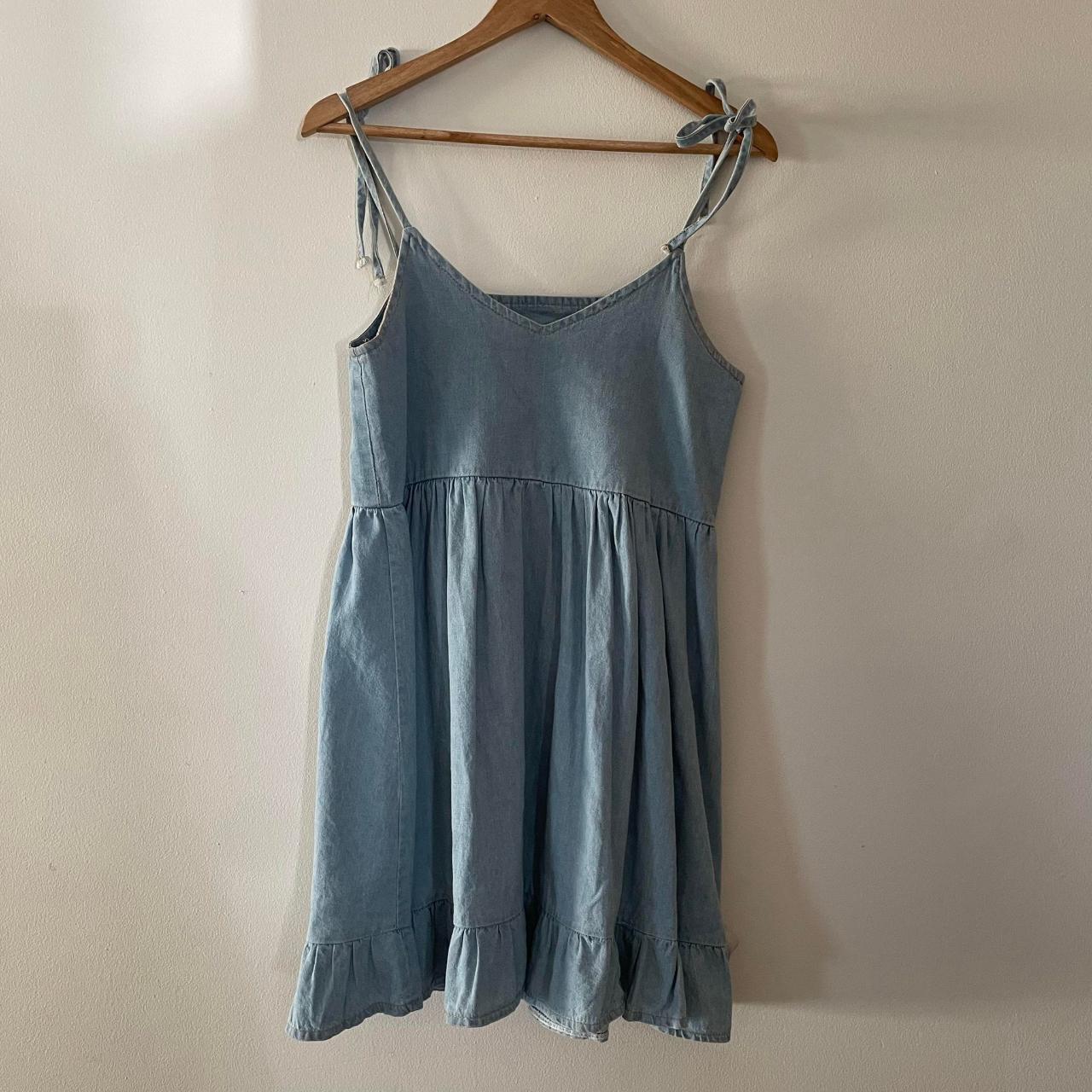 Evie denim smock dress Size S / Size 8 fit. Mini... - Depop