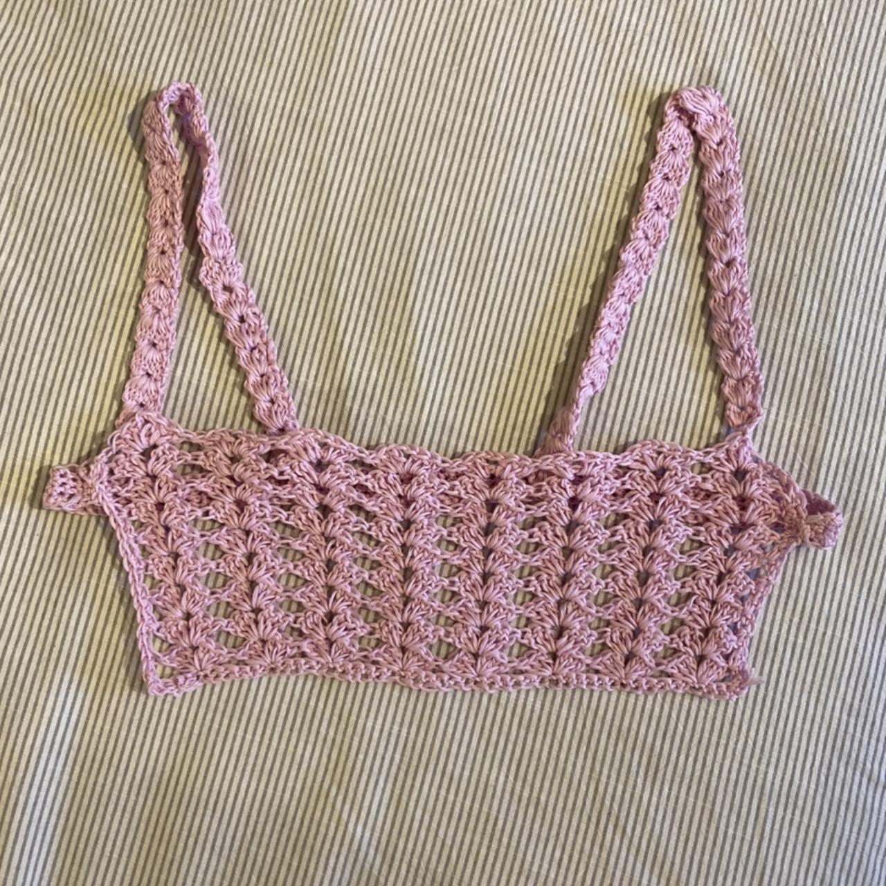 Baby pink shell stitch crochet bra top with strap - Depop