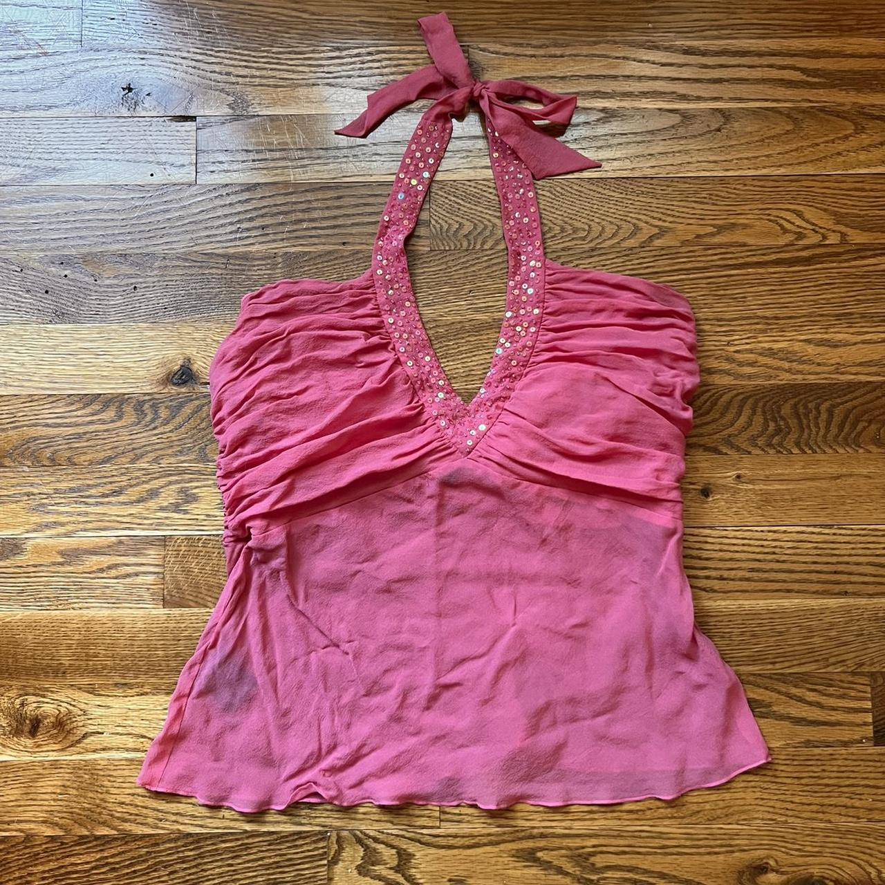 The prettiest little y2k-era pink silk Bebe halter... - Depop