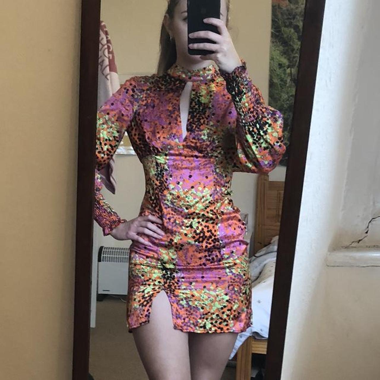 Bershka Women's Orange and Pink Dress Depop