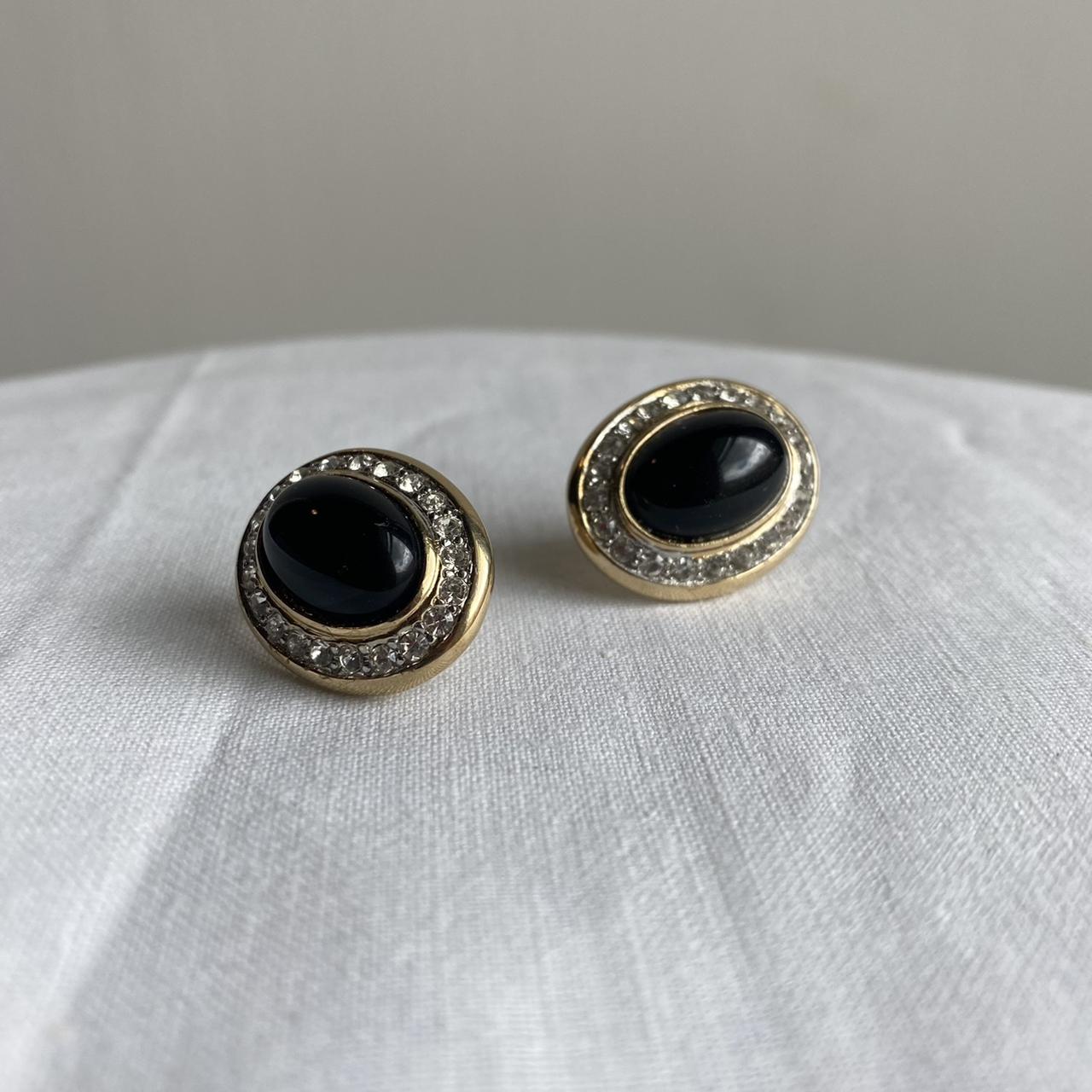 Black & Gold earrings ♡ Beautiful oval, gold-plated... - Depop