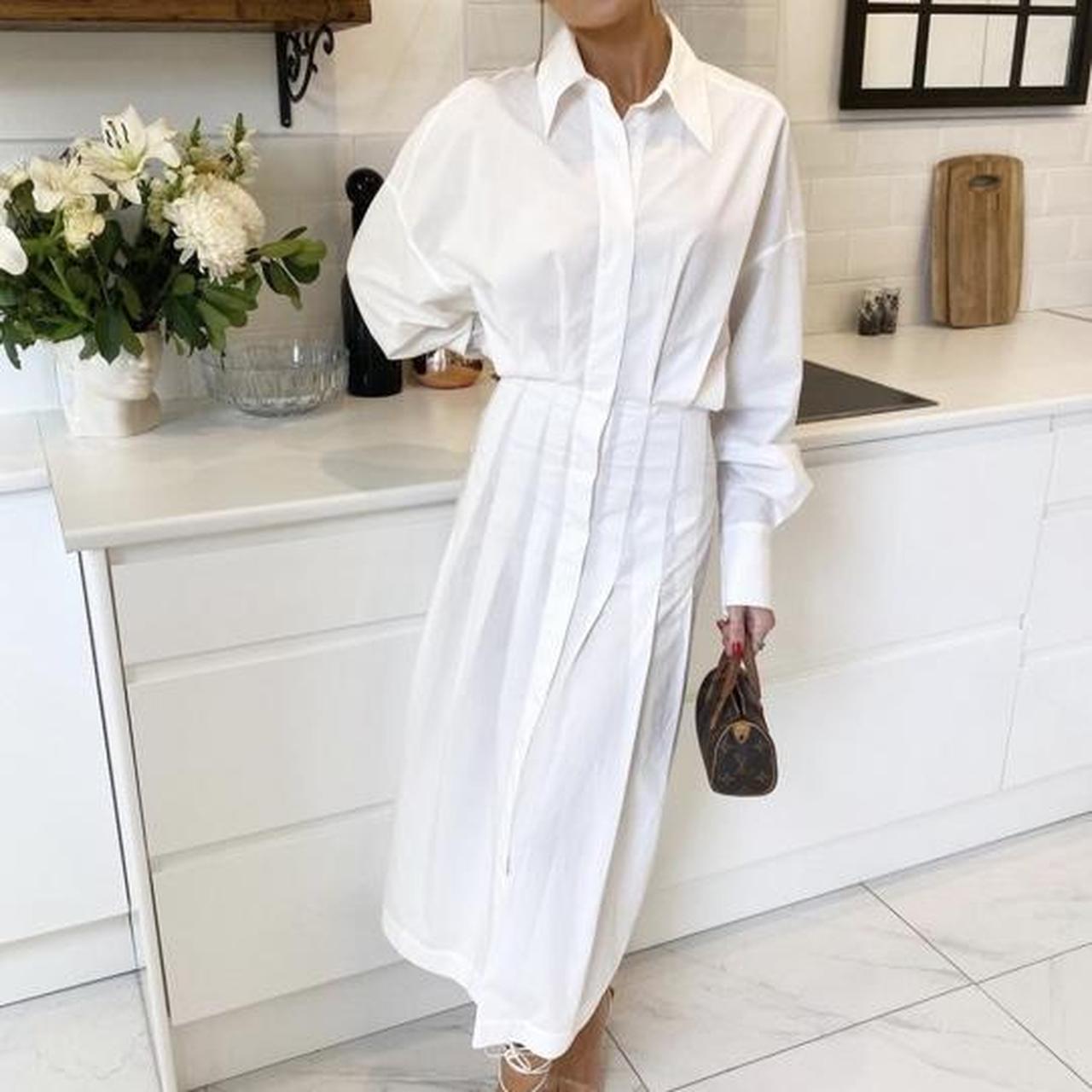 h&m white shirt dress worn once size XS white maxi... - Depop