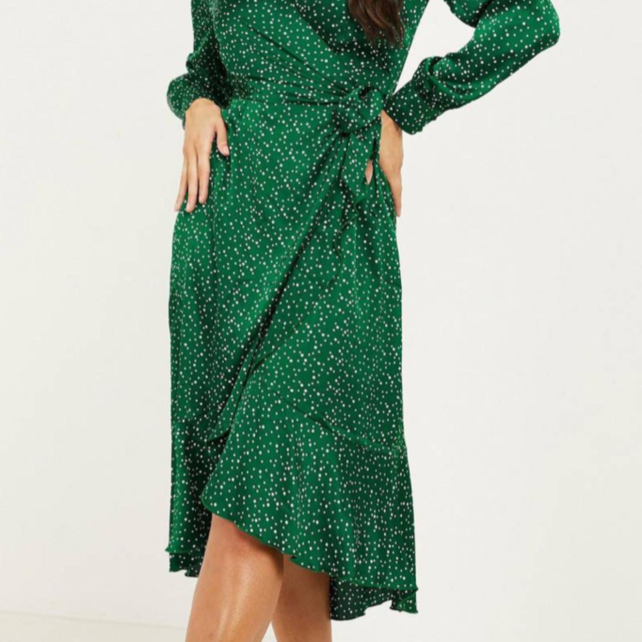 Green spotted outlet wrap dress