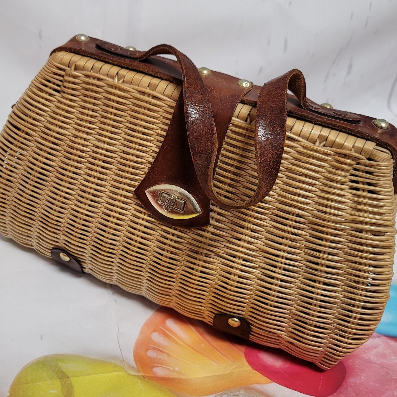 RARE 1950s Wicker and Leather Purse online