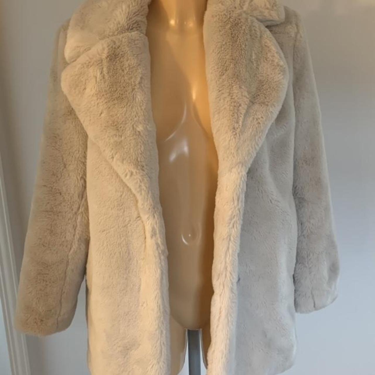 H&M Beige faux fur coat/jacket, size xs. Two popper... - Depop