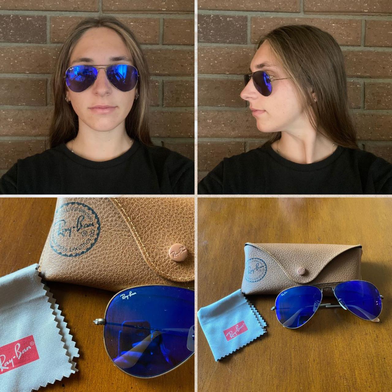 Ray Ban aviator sunglasses Blue reflective lenses, - Depop