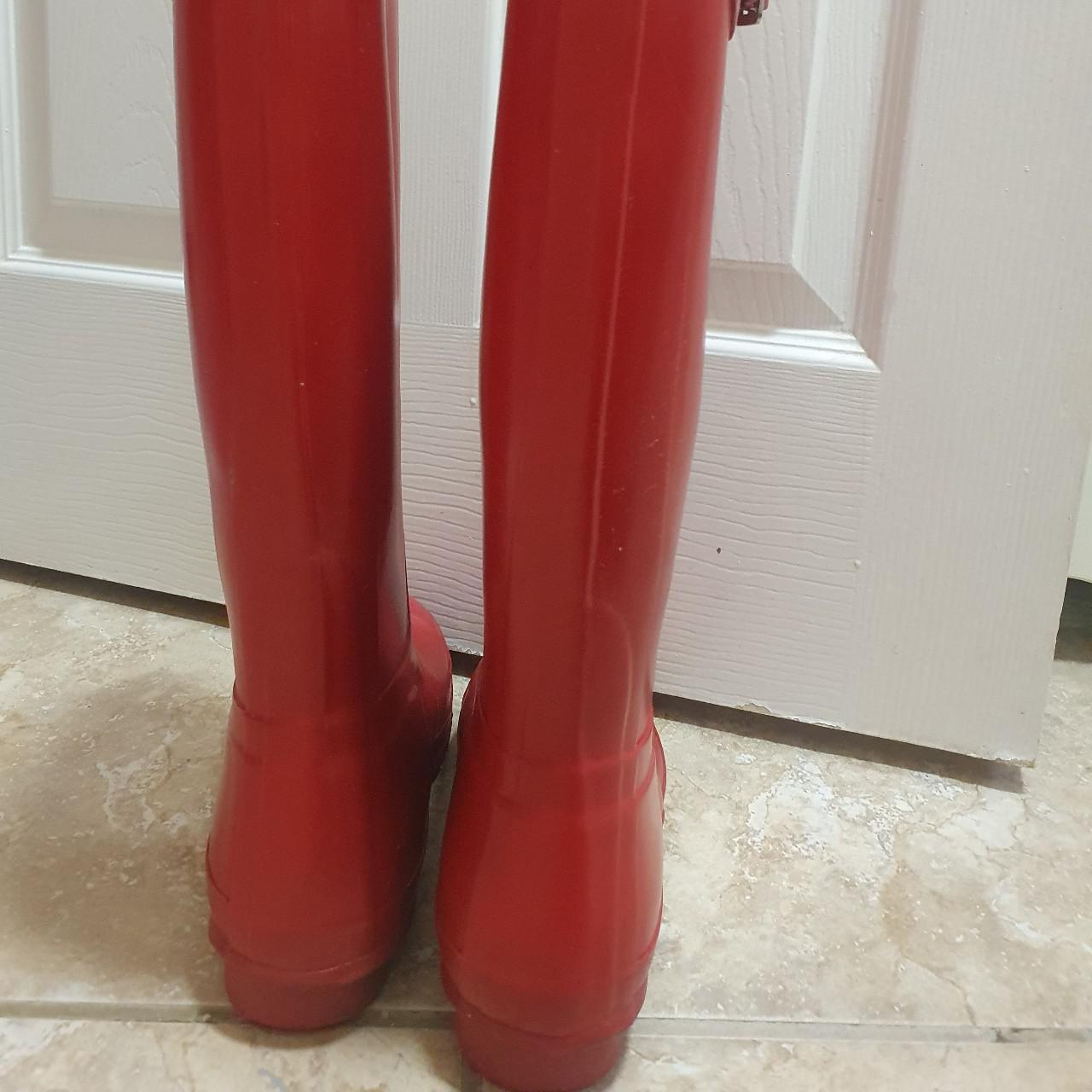 Tall red hunter wellies size uk 5. Has some wear as... - Depop