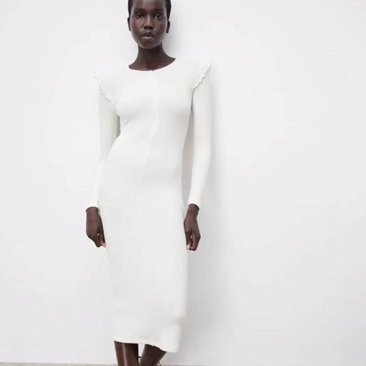 zara white midi ribbed dress