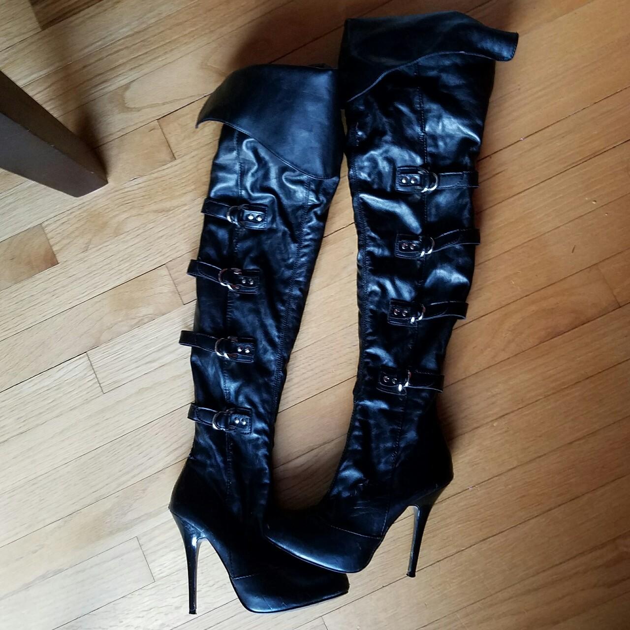 Super high killer dominatrix black zip up boots with... - Depop