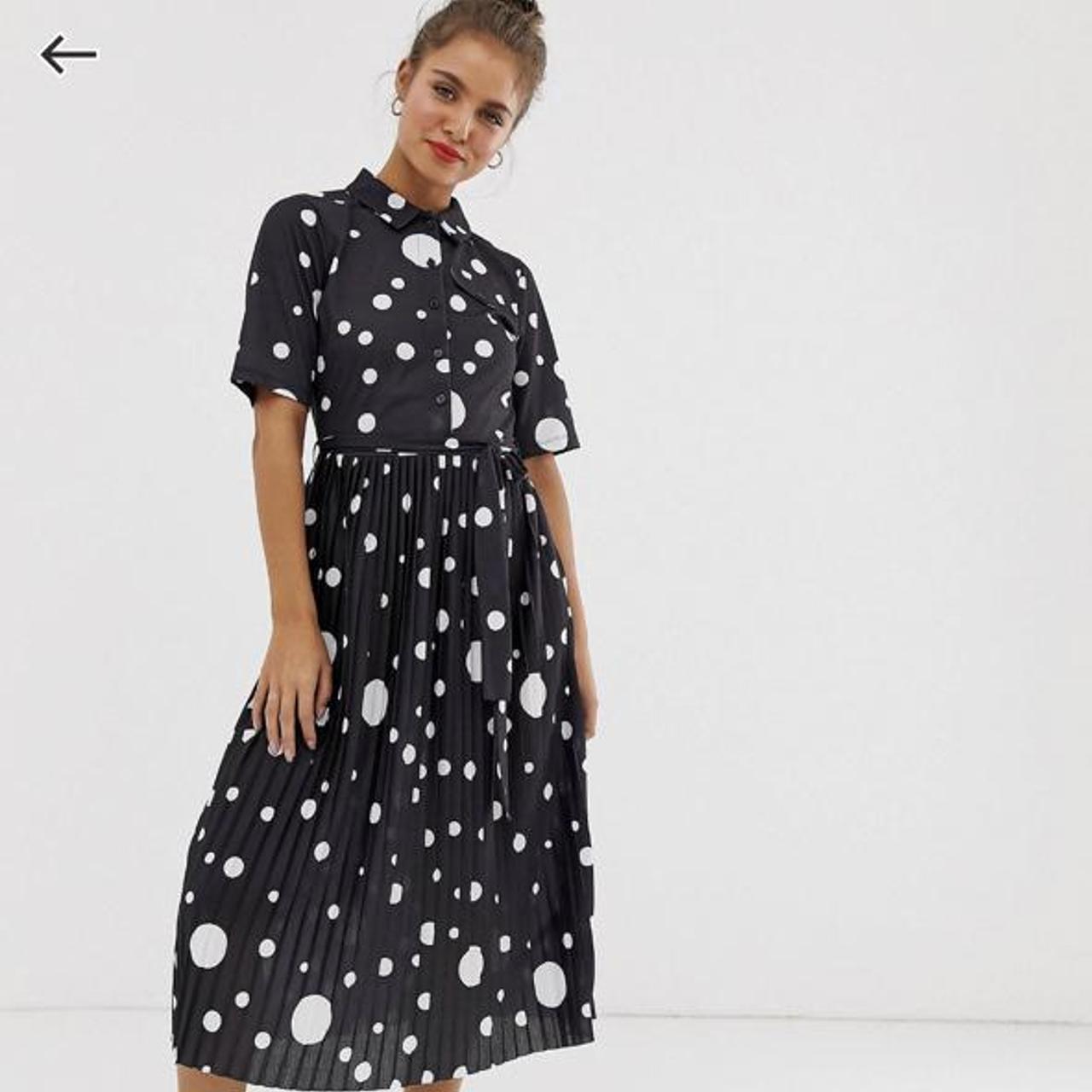 ASOS Design Polka Dot MIDI Shirt dress with pleated... - Depop