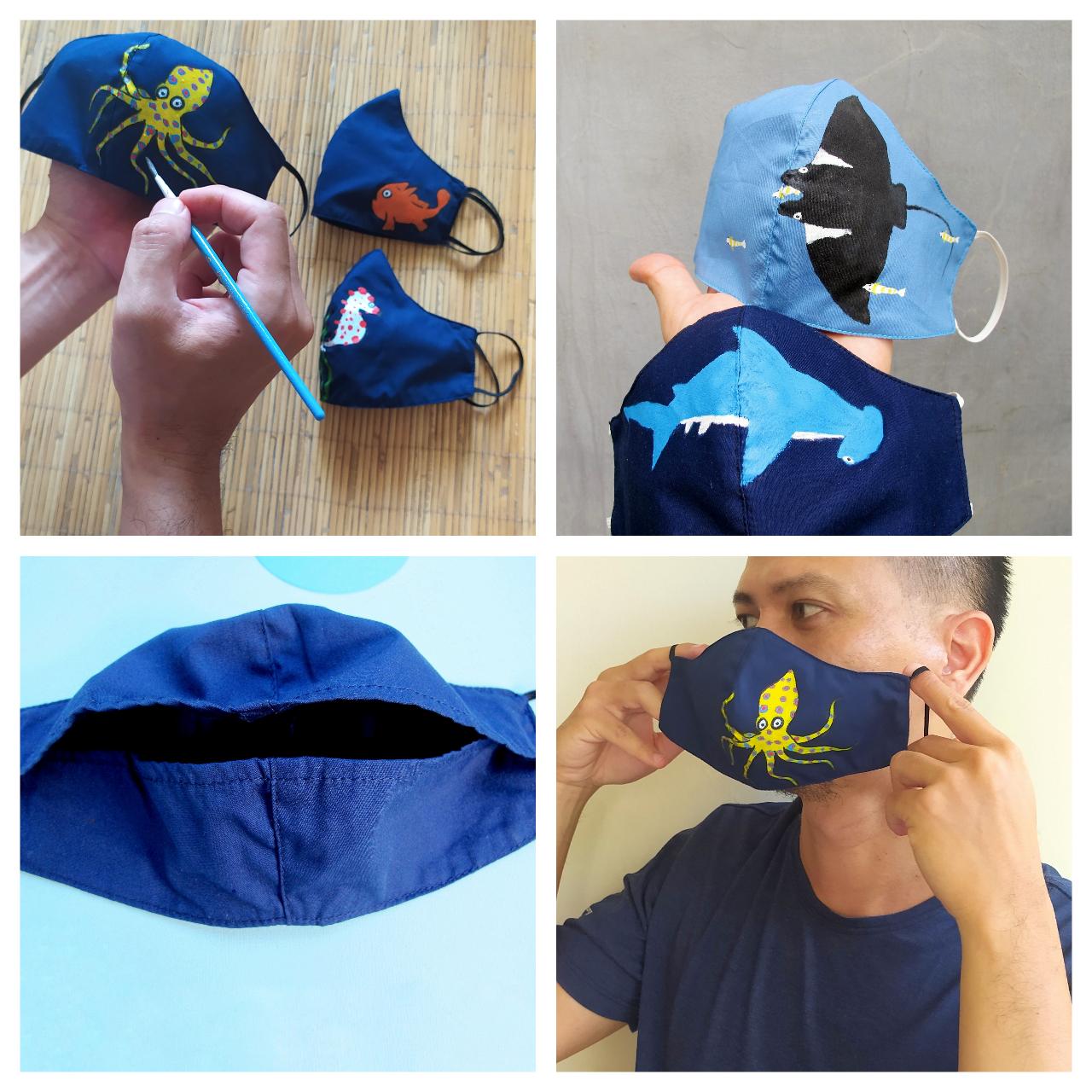 Hand Painted Mola Mola Face Mask, Funny Custom Mask,... Depop