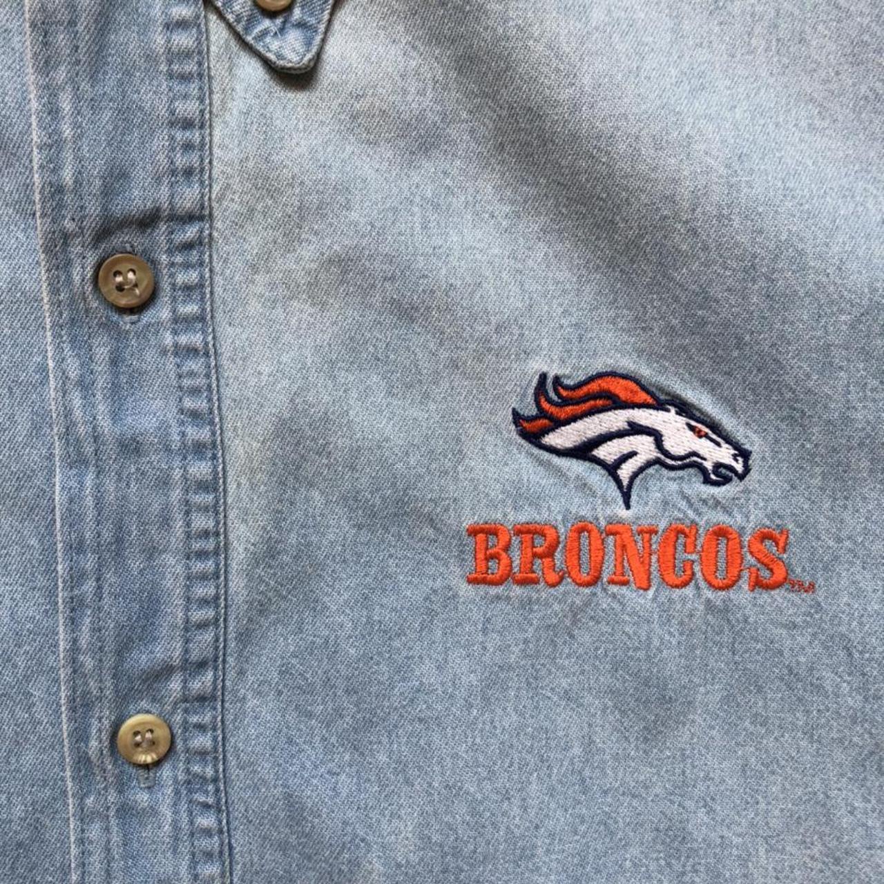 Vintage 1998 Denver Broncos denim button down shirt - Depop