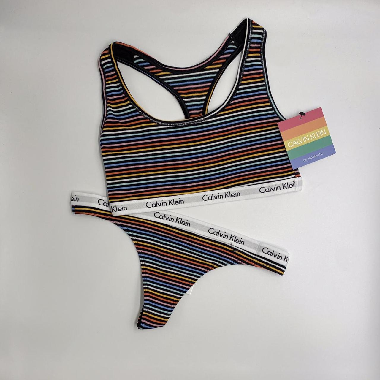 Calvin Klein bralette & bikini knicker set in rainbow stripe