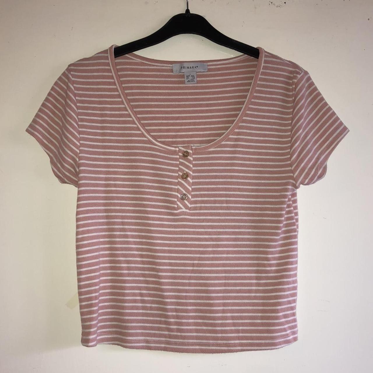 Womens Primark Pink and White Striped Crop Top size... - Depop