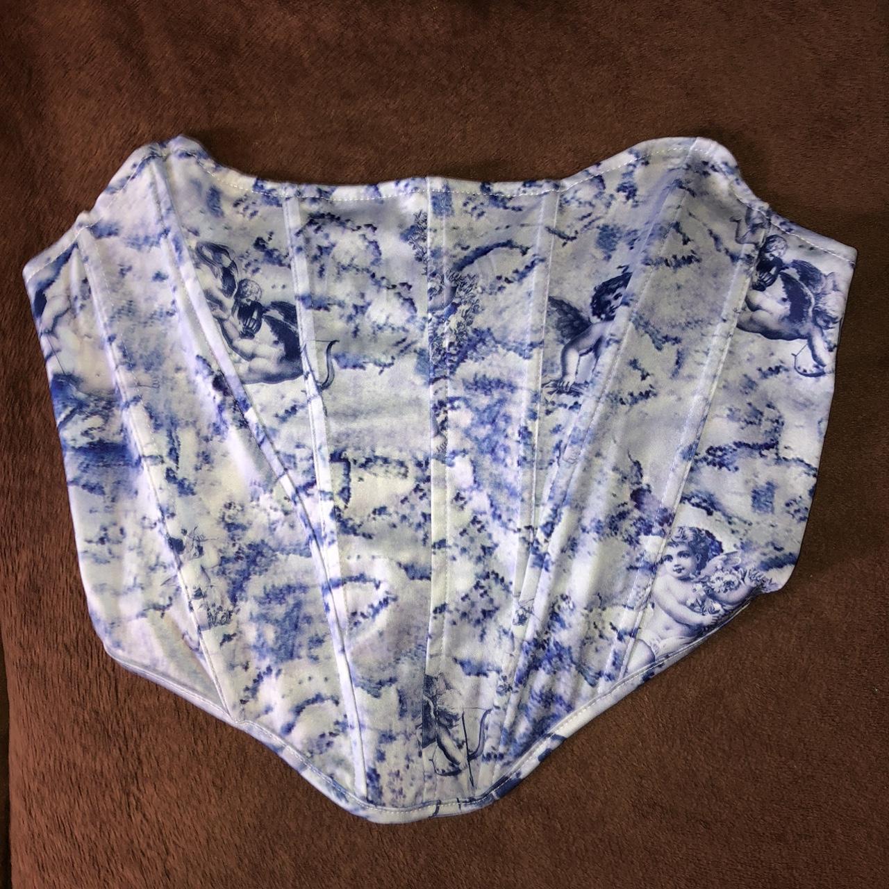 Women’s Shein Blue Cherub Corset Crop Top Size M.... - Depop