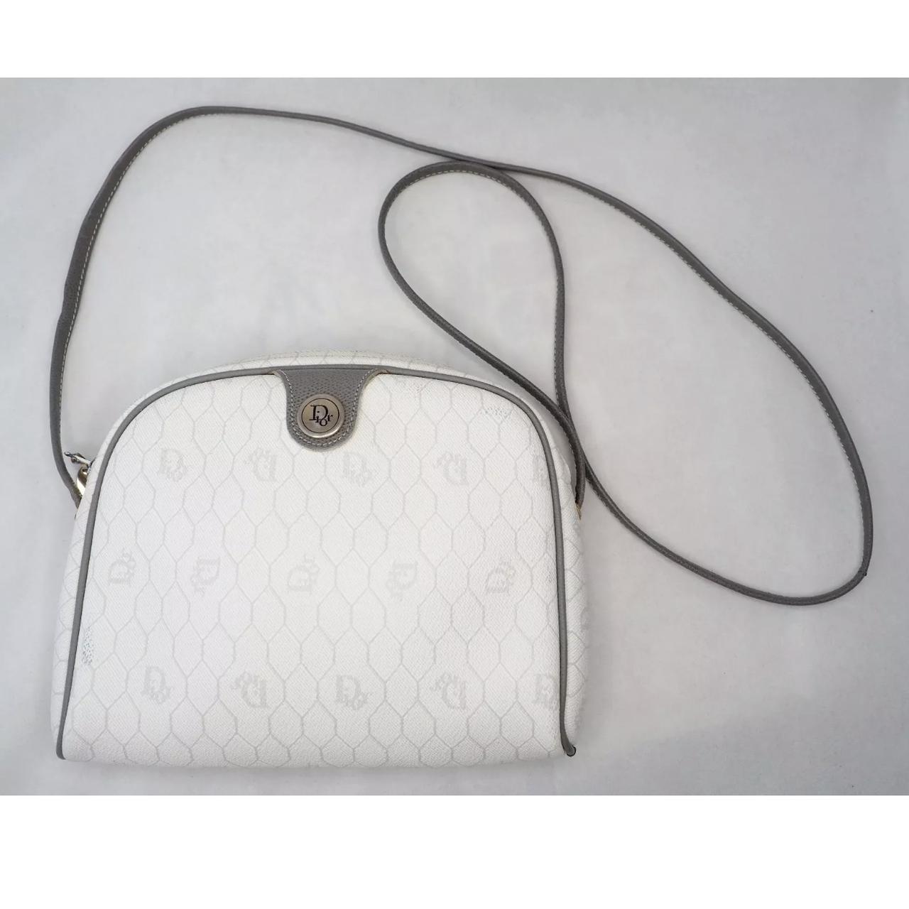 Christian Dior vintage honeycomb monogrammed canvas white small shoulder  bag secondhand Lysis