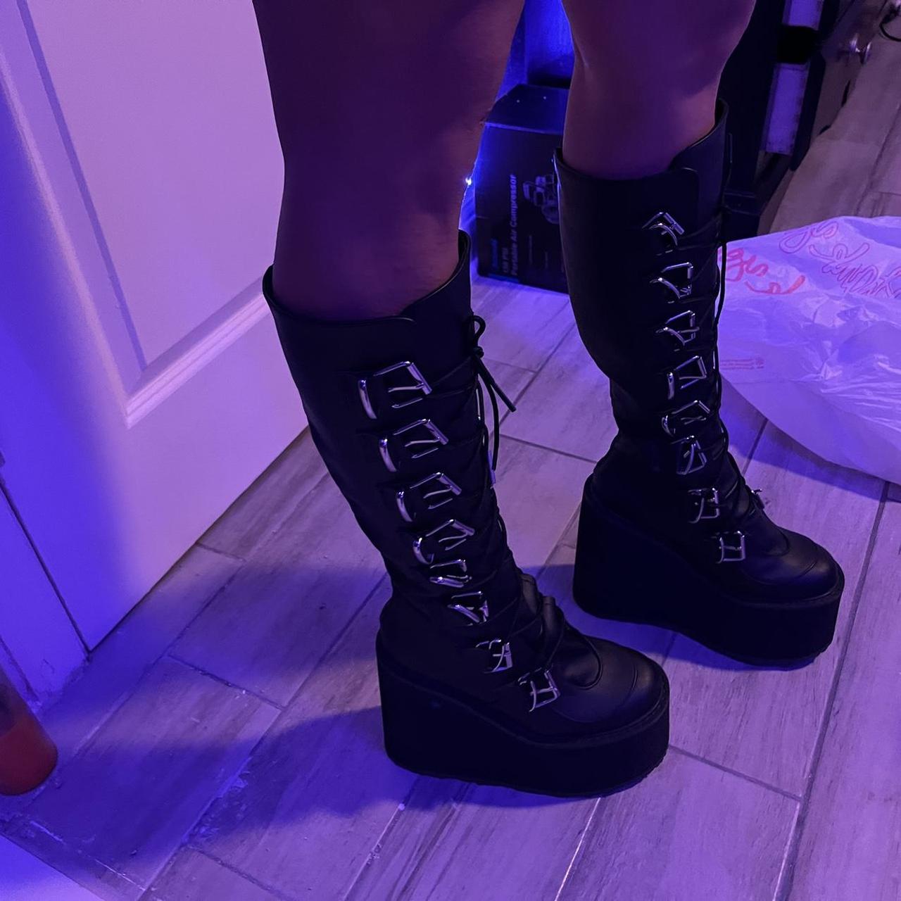 demonia black knee high boots