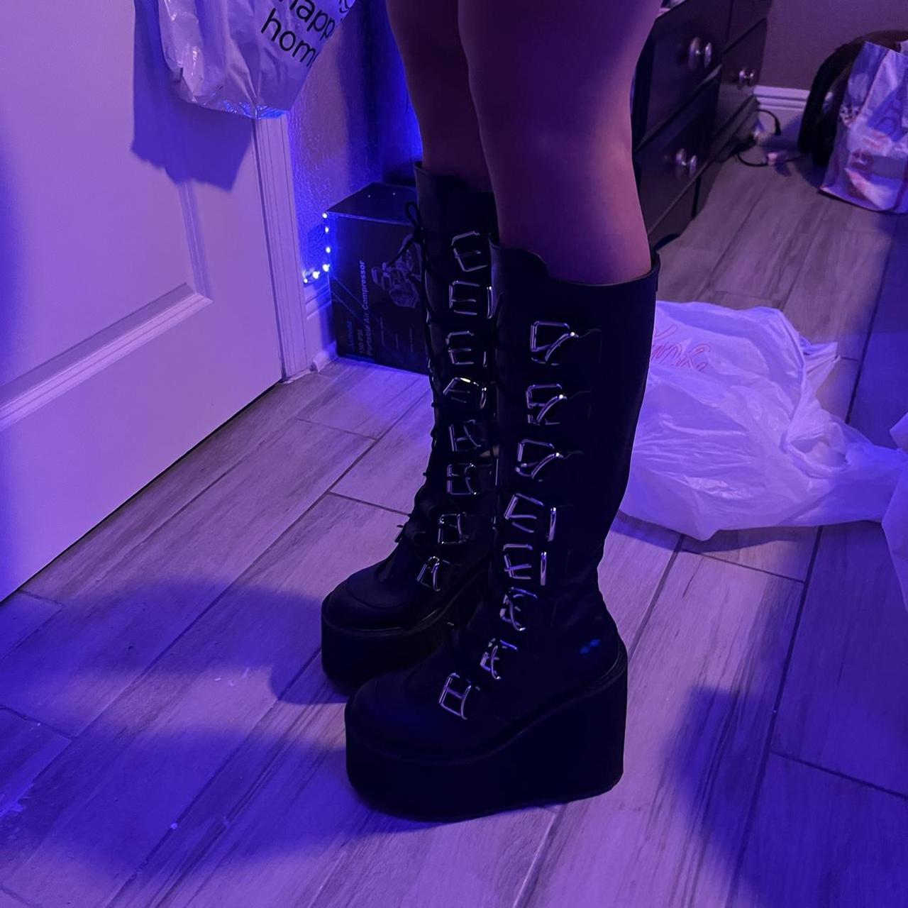 demonia black knee high boots