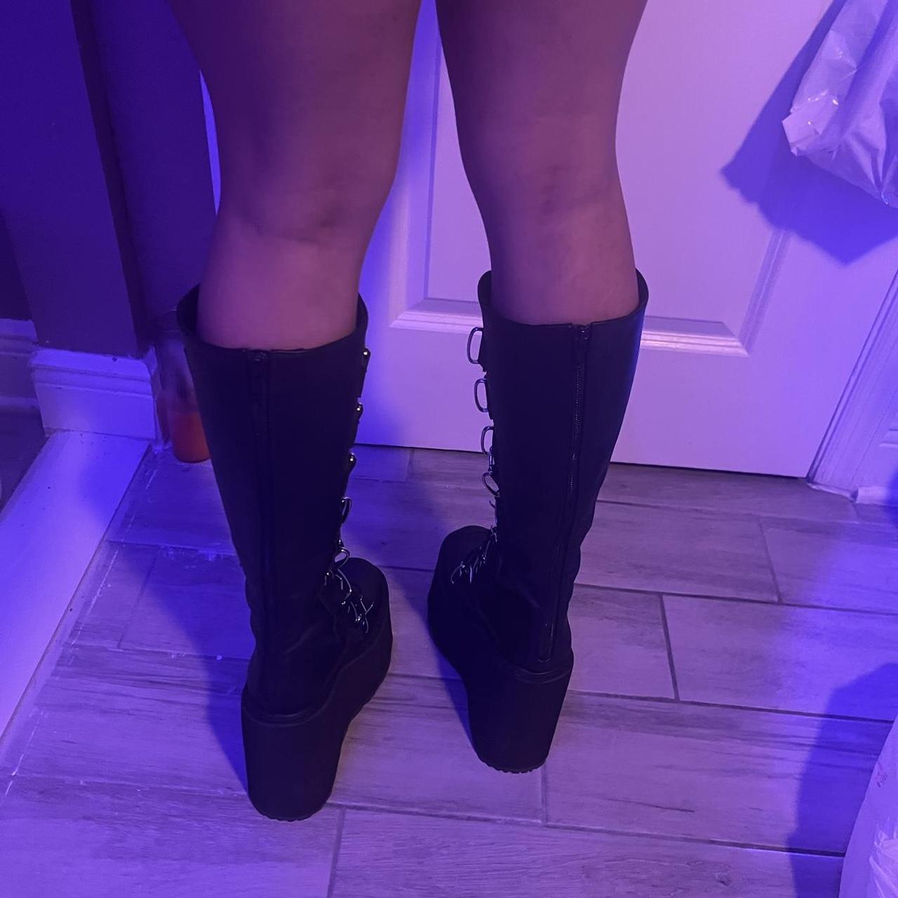 demonia black knee high boots
