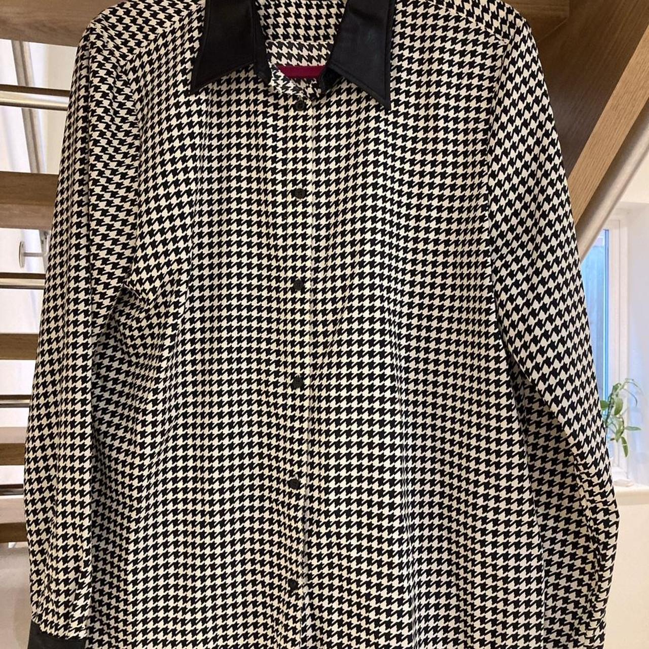 Ralph Lauren houndstooth blouse with black leather... - Depop