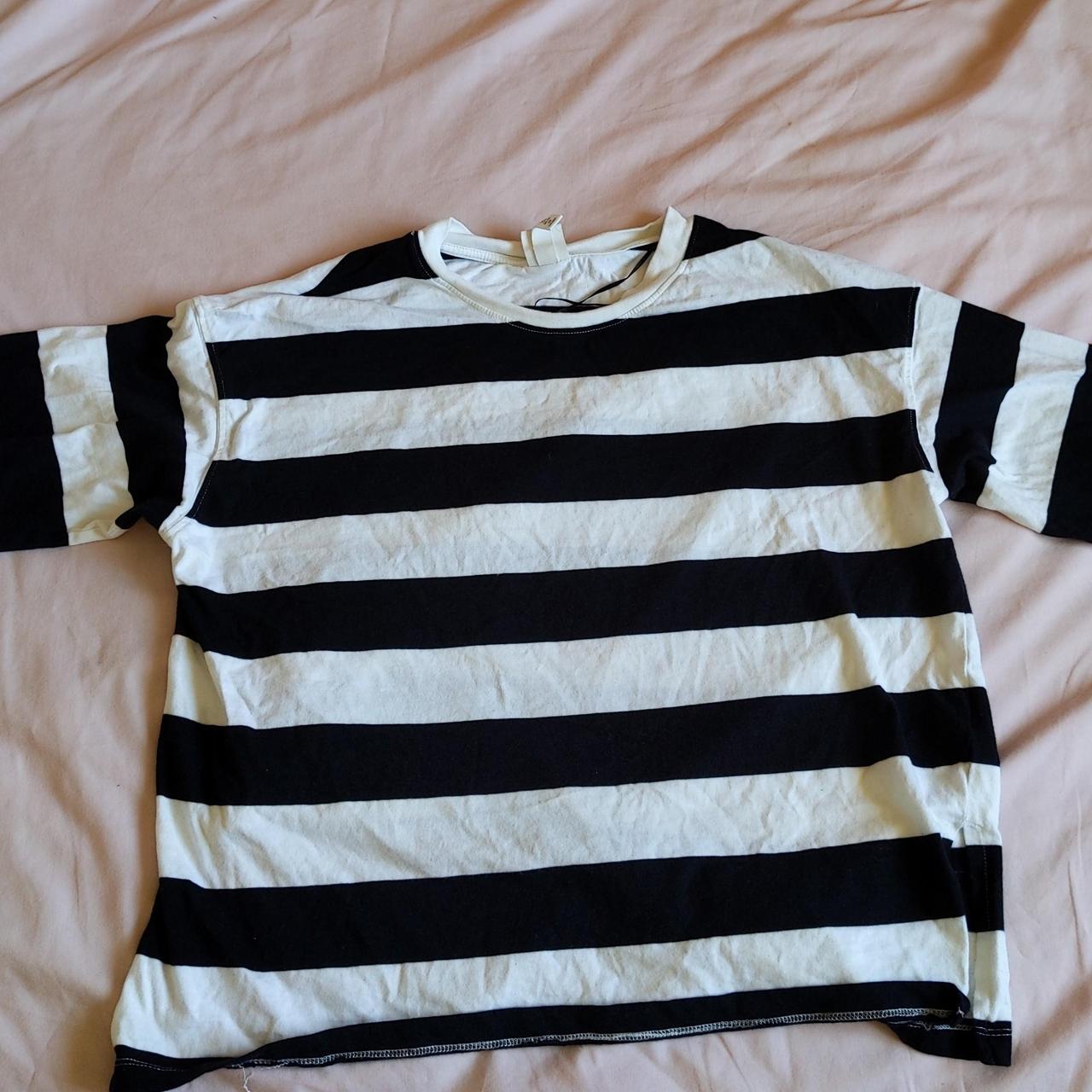 Black And White Striped Long T Shirt H M Size Depop