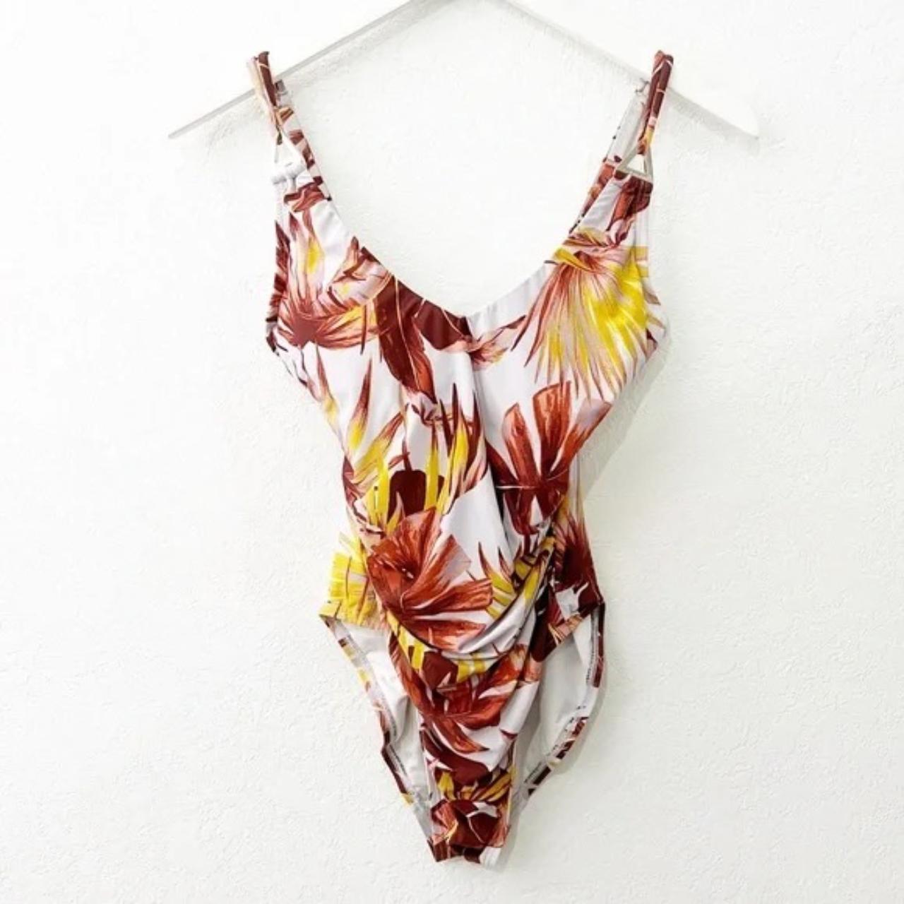 Calvin Klein Tropical Print One Piece Bathing Suit... Depop