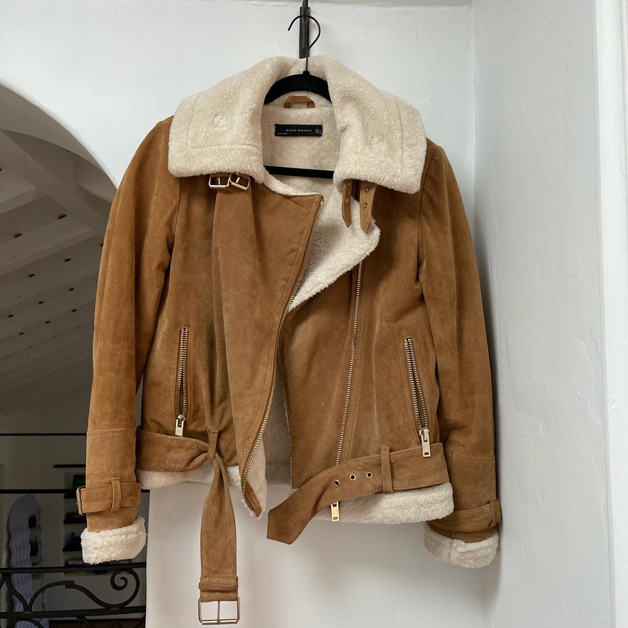 Zara sherpa jacket with gold hardware Size... - Depop