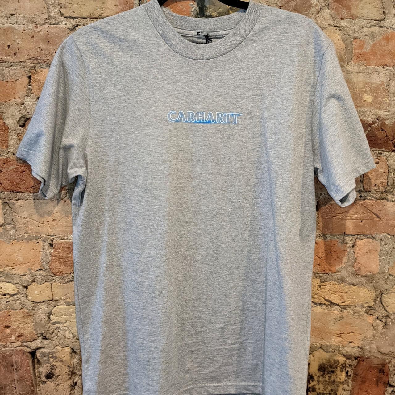 Carhartt Men's Grey and Blue T-shirt | Depop