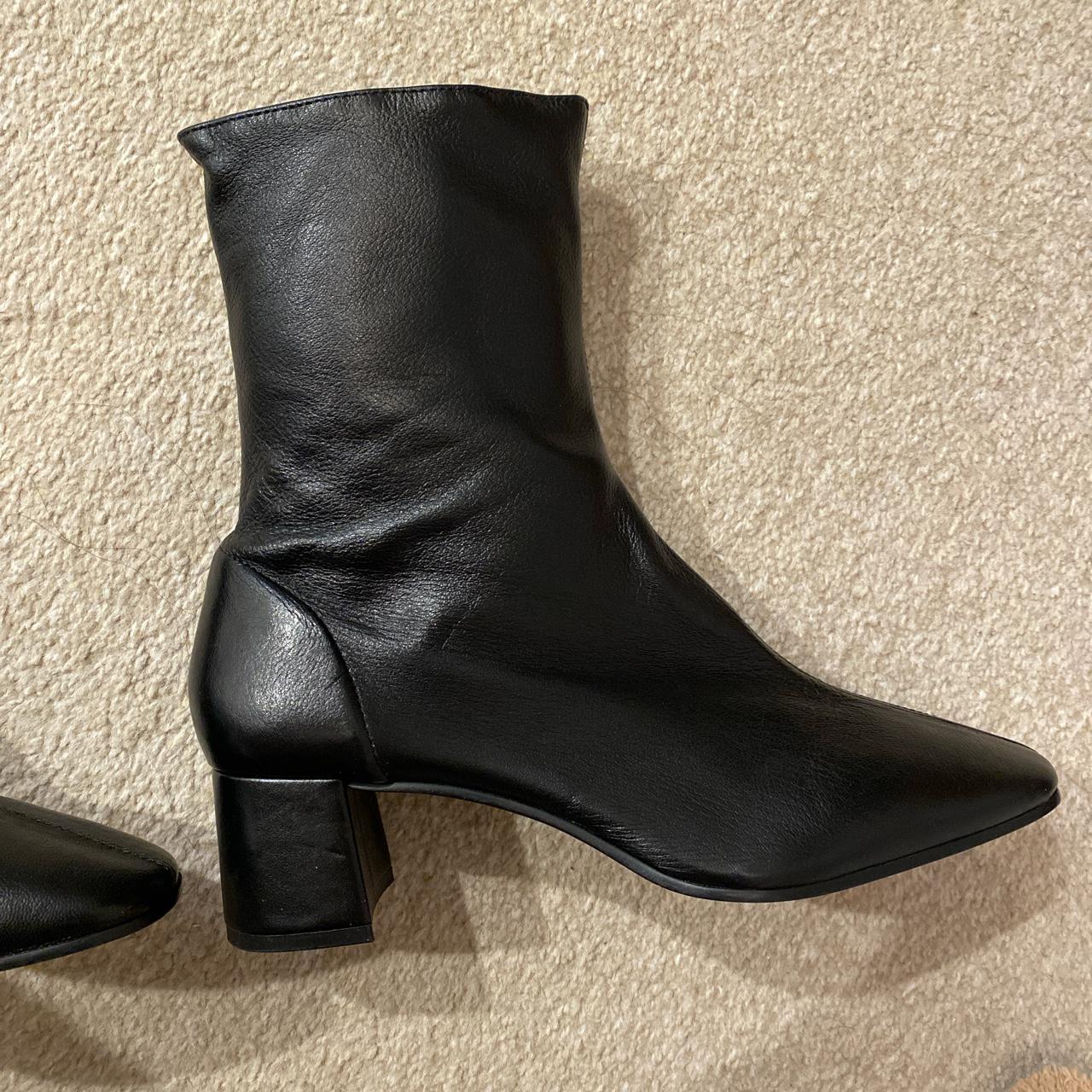 SOFT LEATHER ZARA SOCK BOOTS MID HEEL ANKLE BOOTS... - Depop