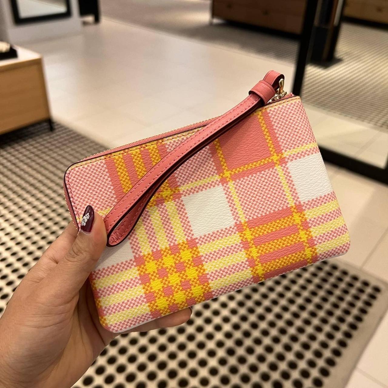 Plaid Pattern Long Wallet Zipper With Wristlet