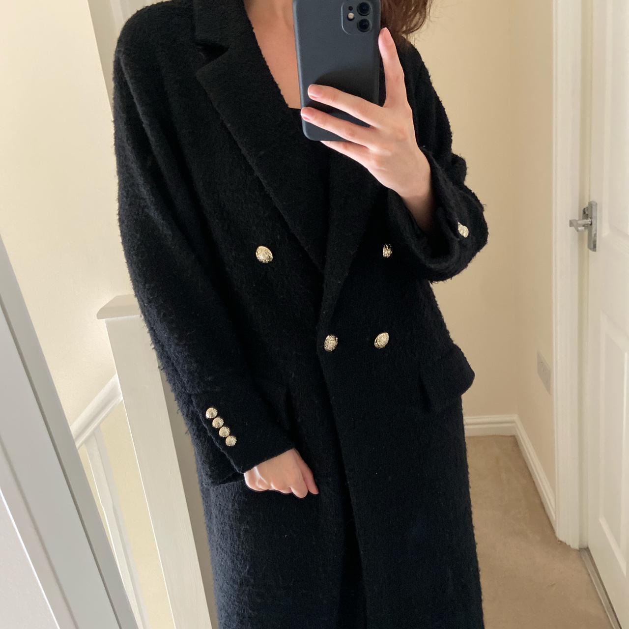 zara black coat gold buttons