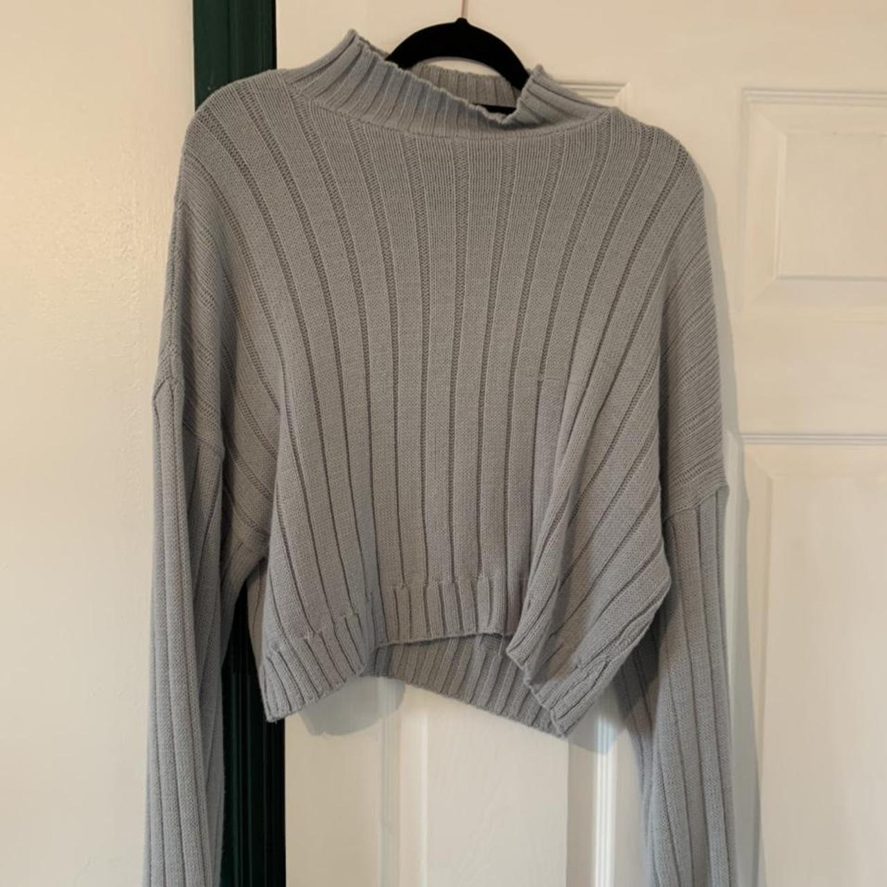 Grey high neck and folded wide sleeve jumper. Size... - Depop