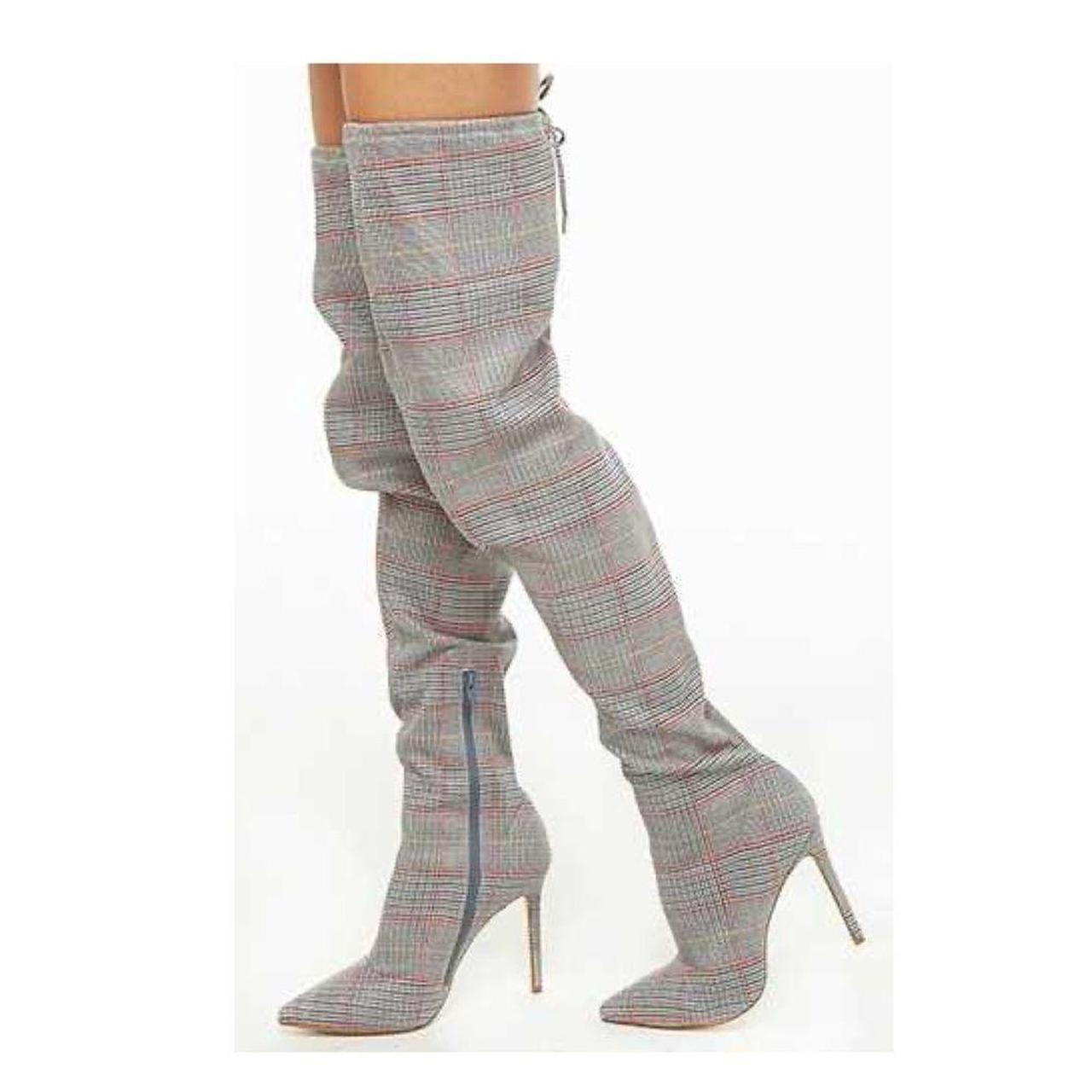 plaid thigh high boots