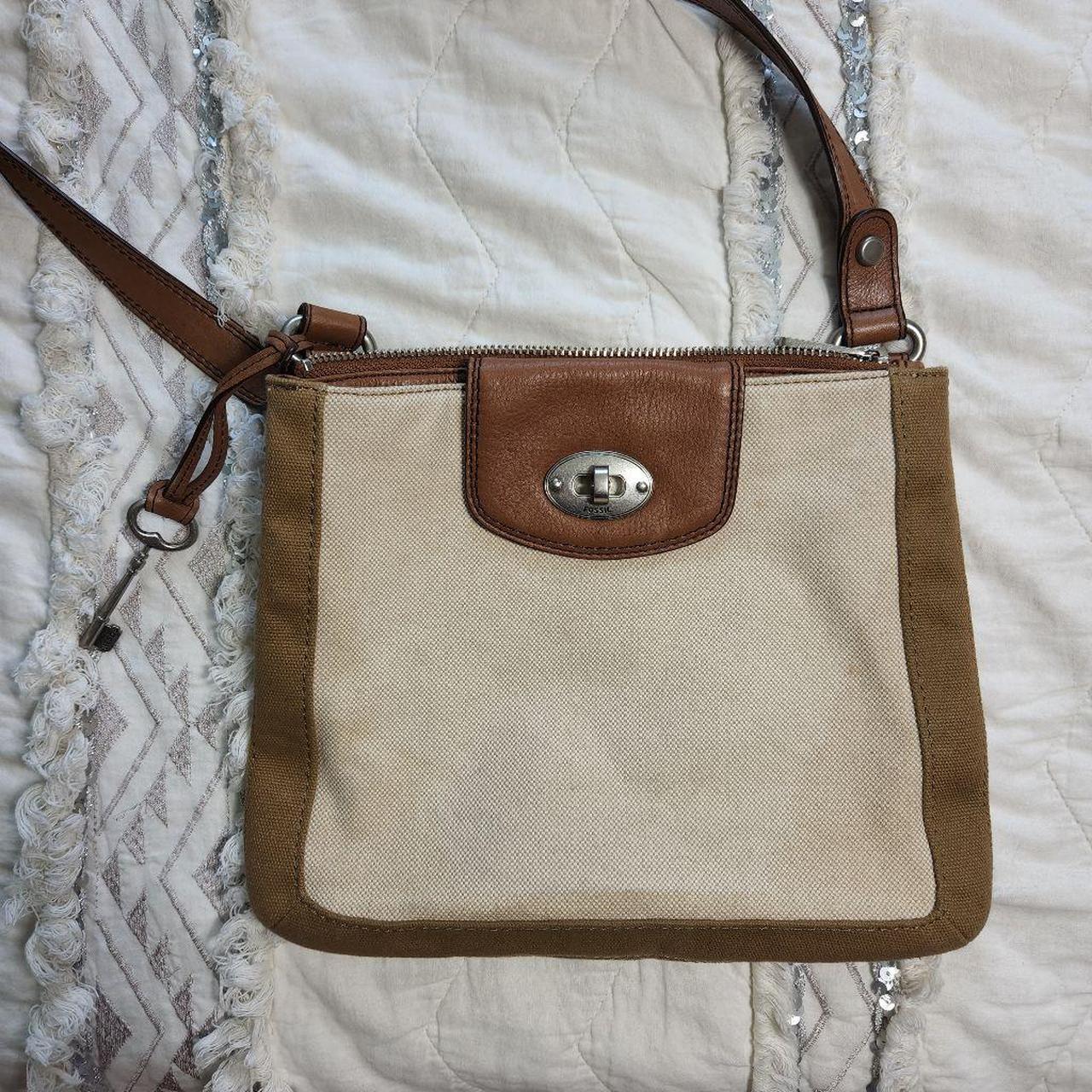 Fossil Women's Cream and Tan Bag | Depop