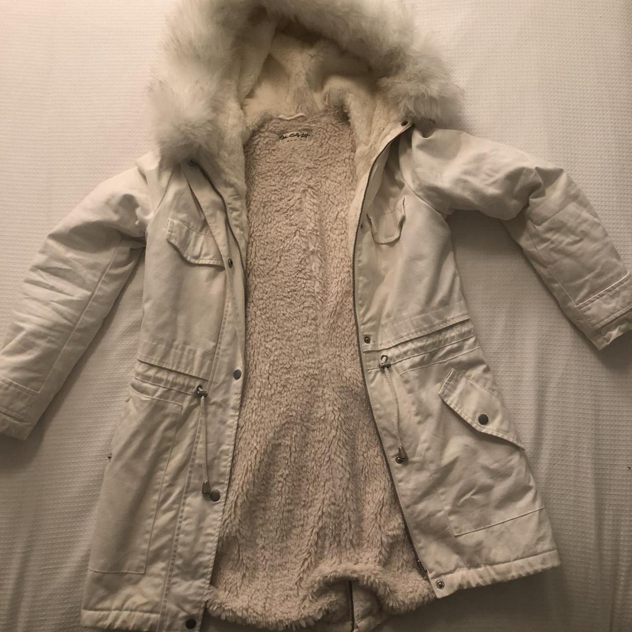 white fur parka coat jacket // never... Depop