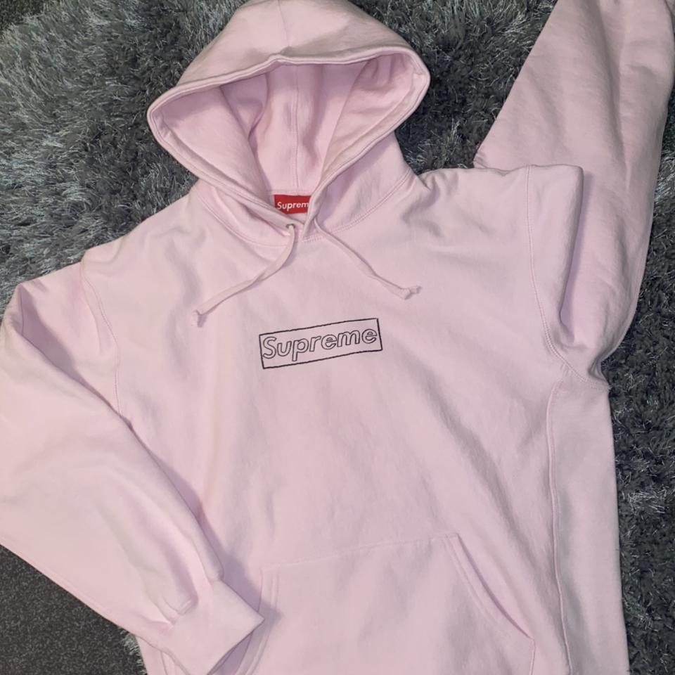 -Supreme x Kaws Box Logo “BOGO” Pink hoodie -Size... - Depop