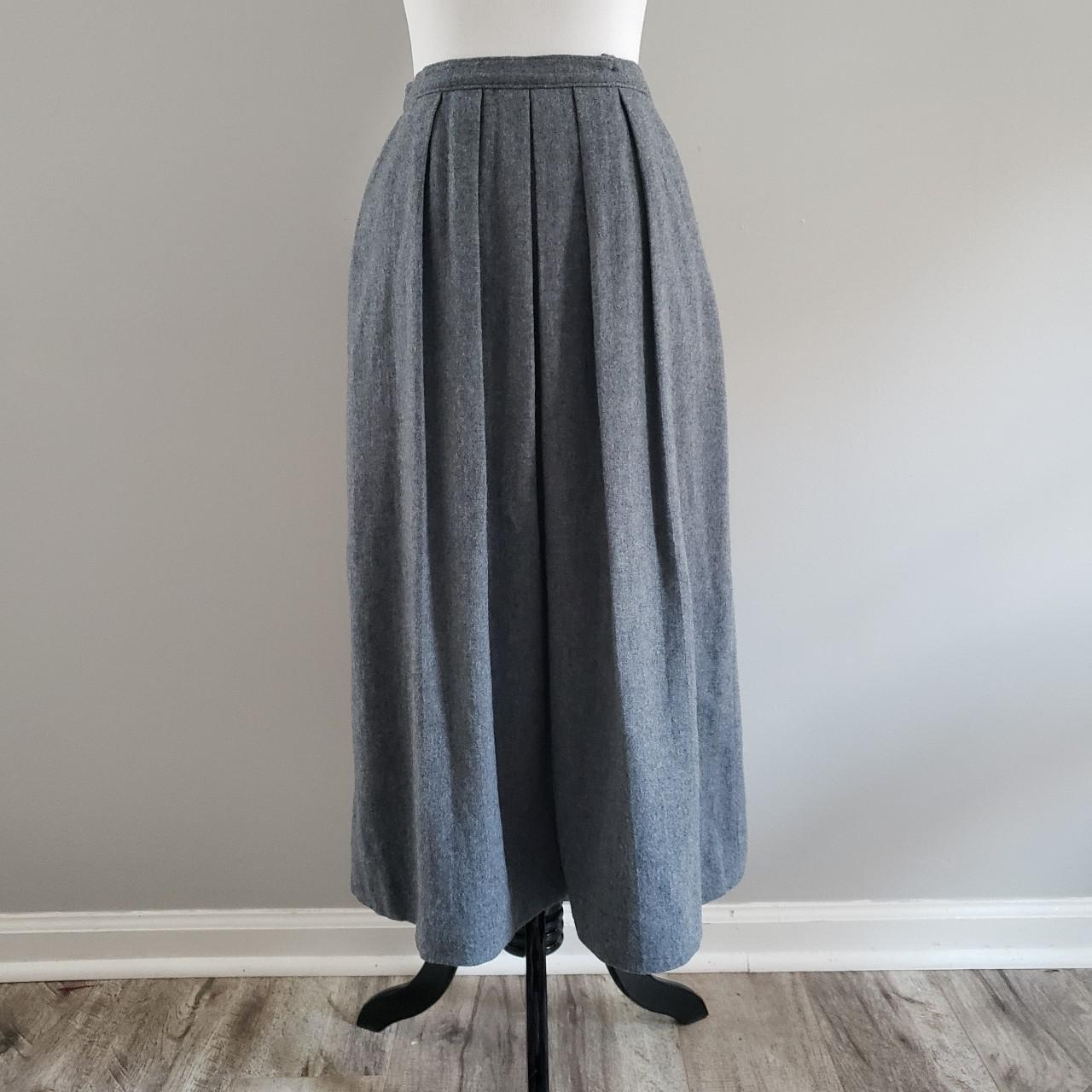 Grey wool pleated midi cheap skirt