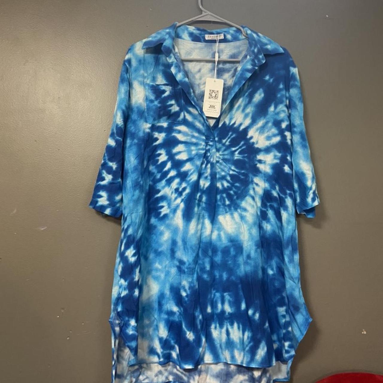 Blue tie-dye bathing suit cover-up brand new with... - Depop