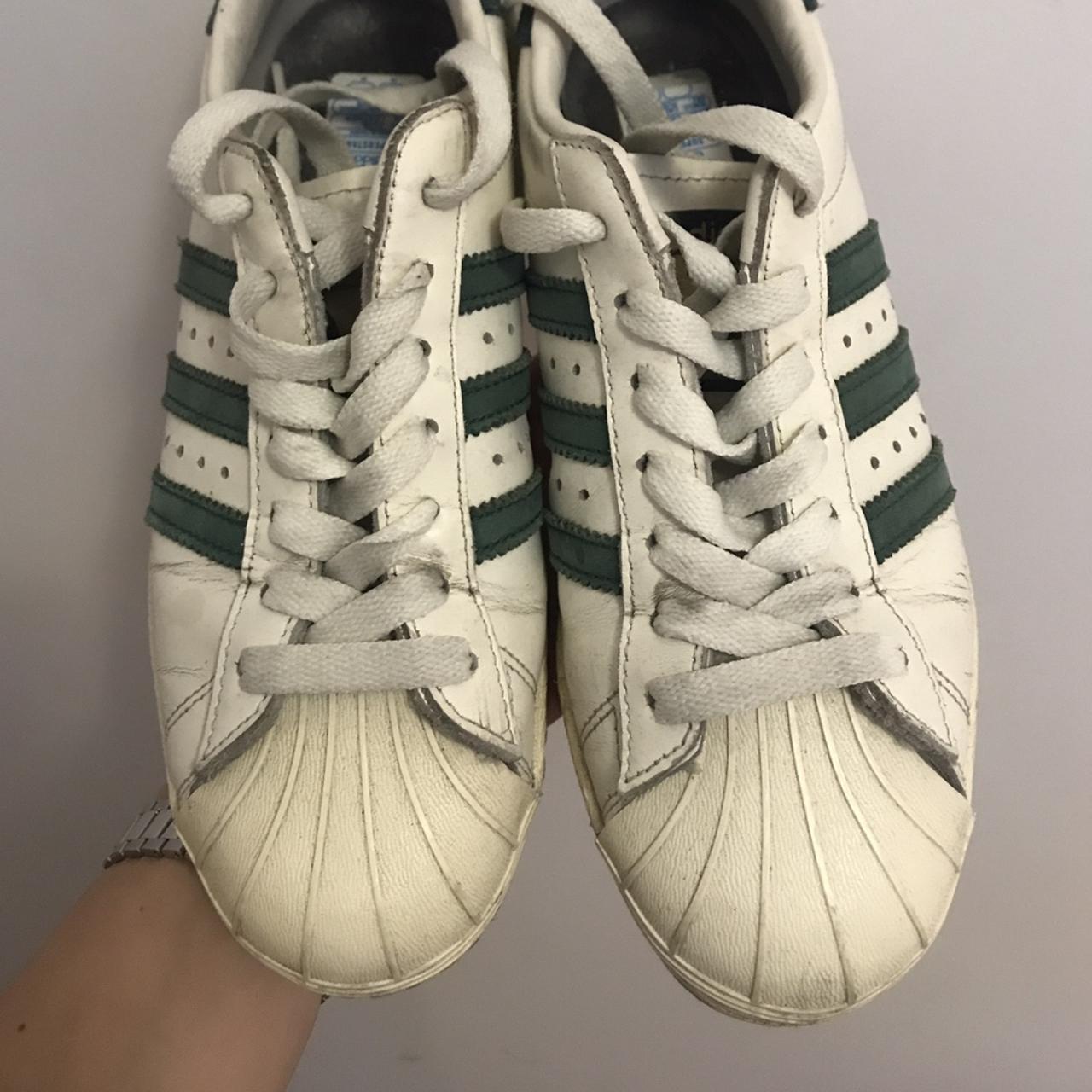 Vintage french made green and white superstars... - Depop