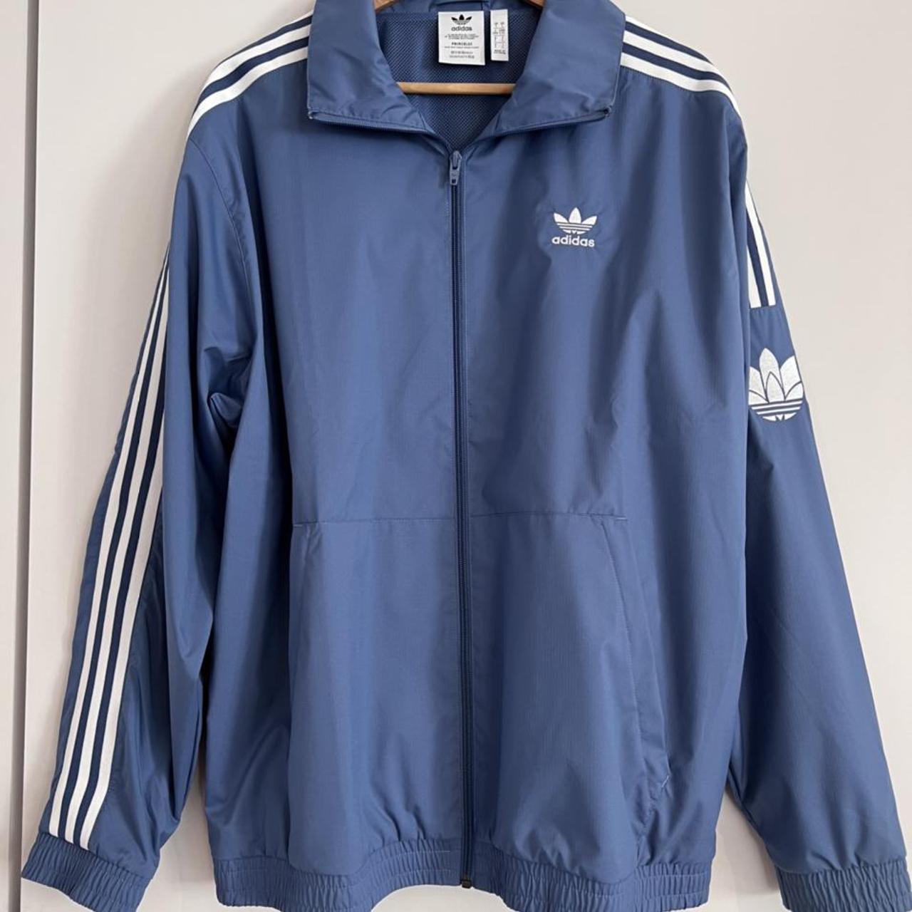 Adidas Originals Men's Blue and White Jacket | Depop