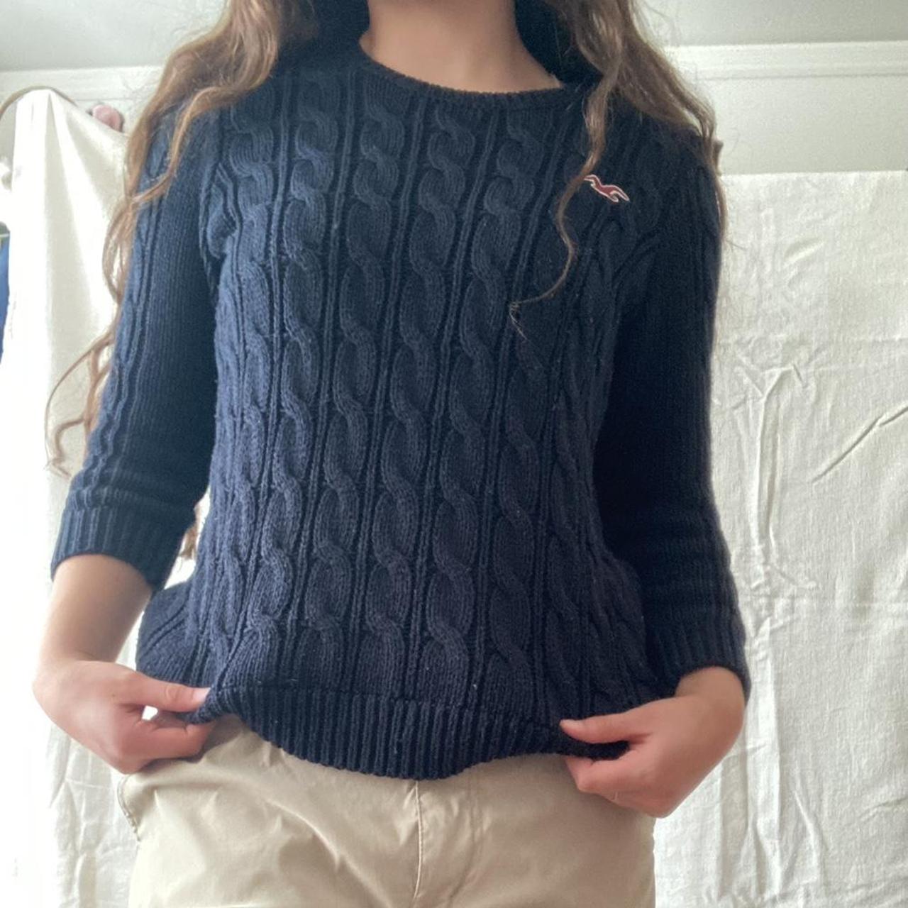 super cute navy blue cable knit Hollister... - Depop