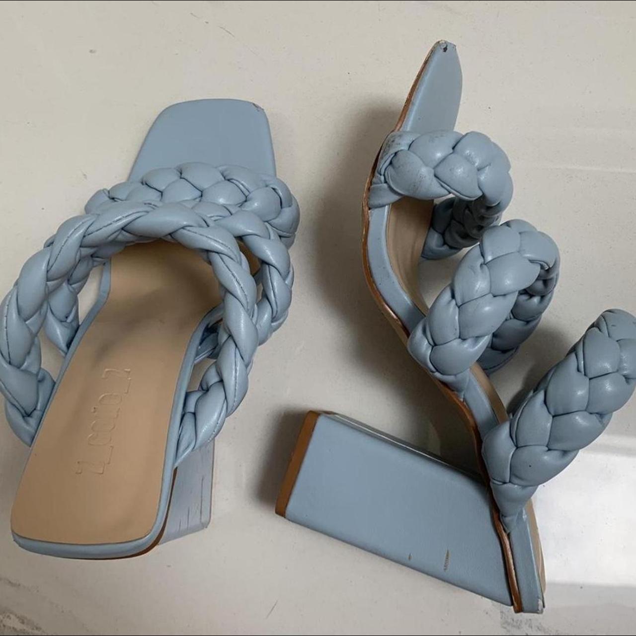 Vegan leather baby blue wedge heels size 6! Worn... - Depop