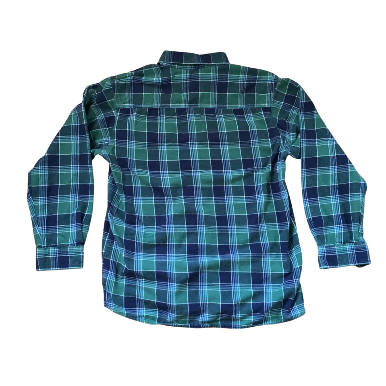 Blue and Green Button Up Long Sleeve Flannel, in... - Depop