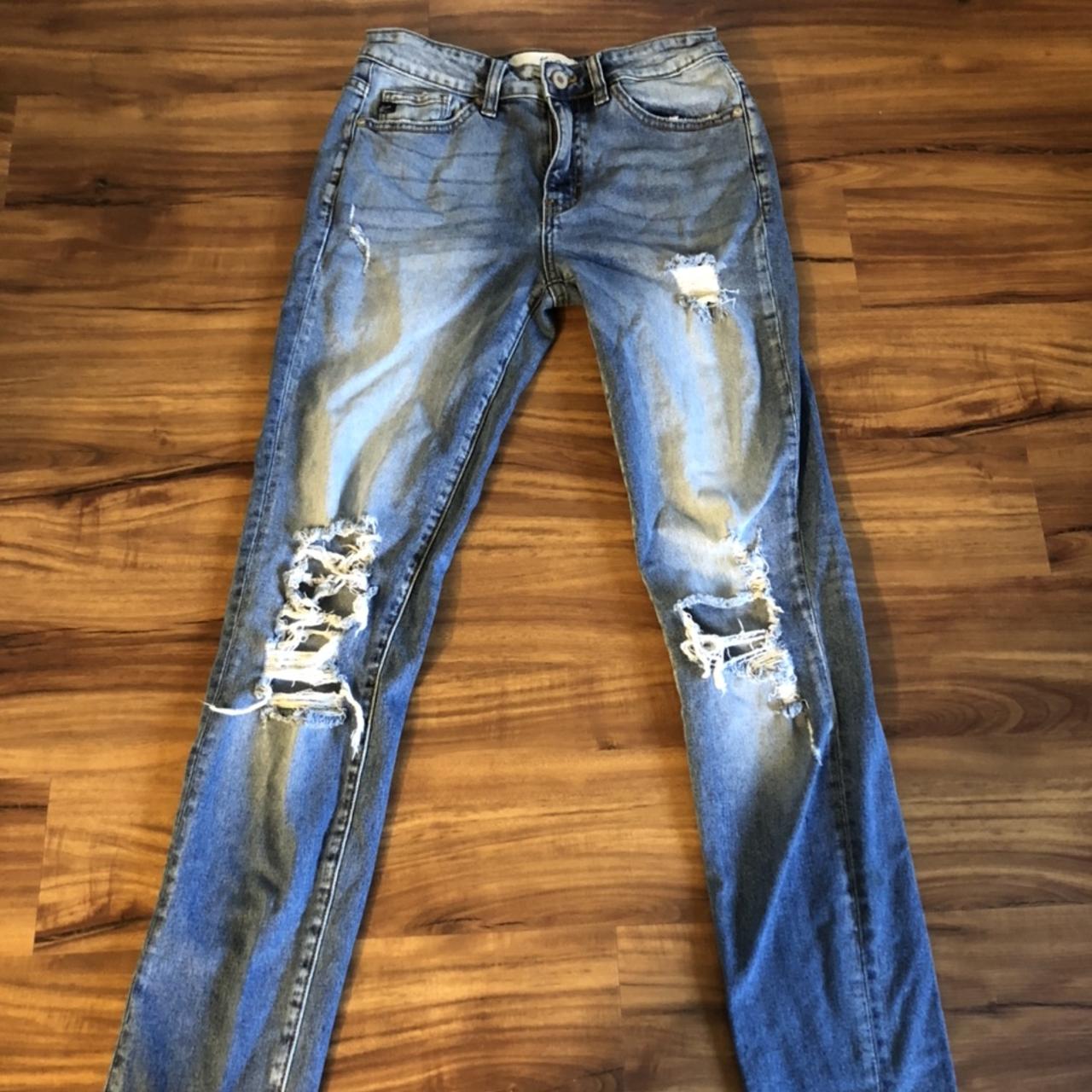 Women's White and Blue Jeans Depop