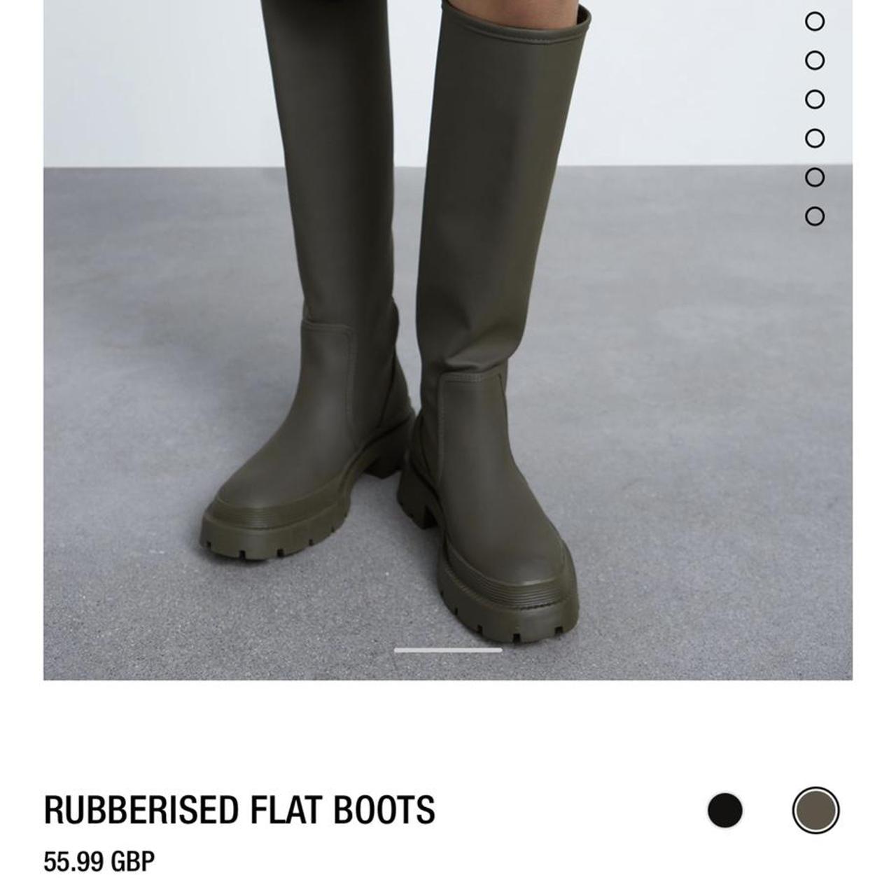 Zara rubberised knee length boots in Khaki Green... Depop