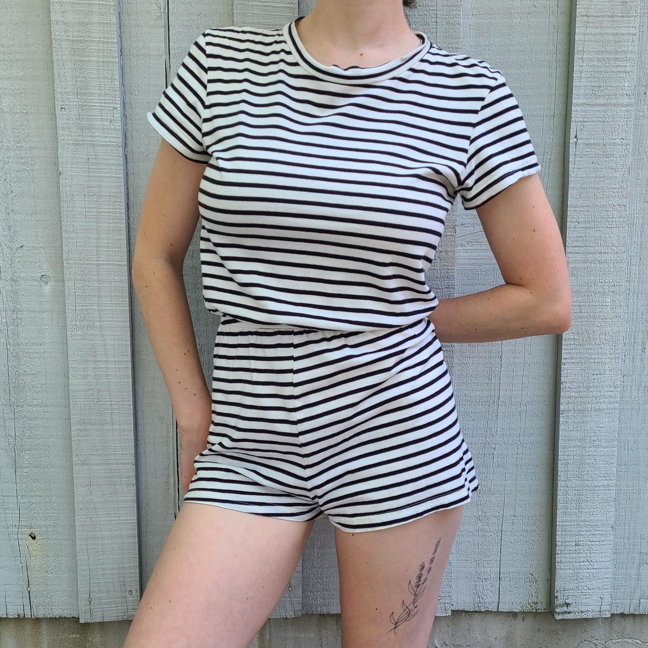 Black and white striped romper from American... Depop