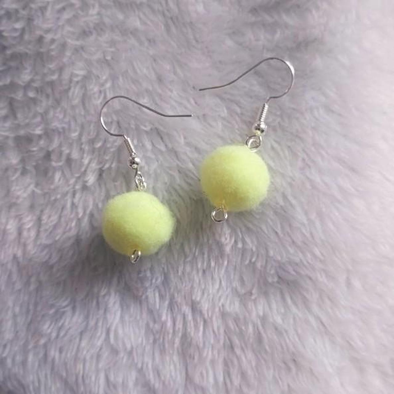 Neon yellow puff ball earrings funjewelry puff... Depop